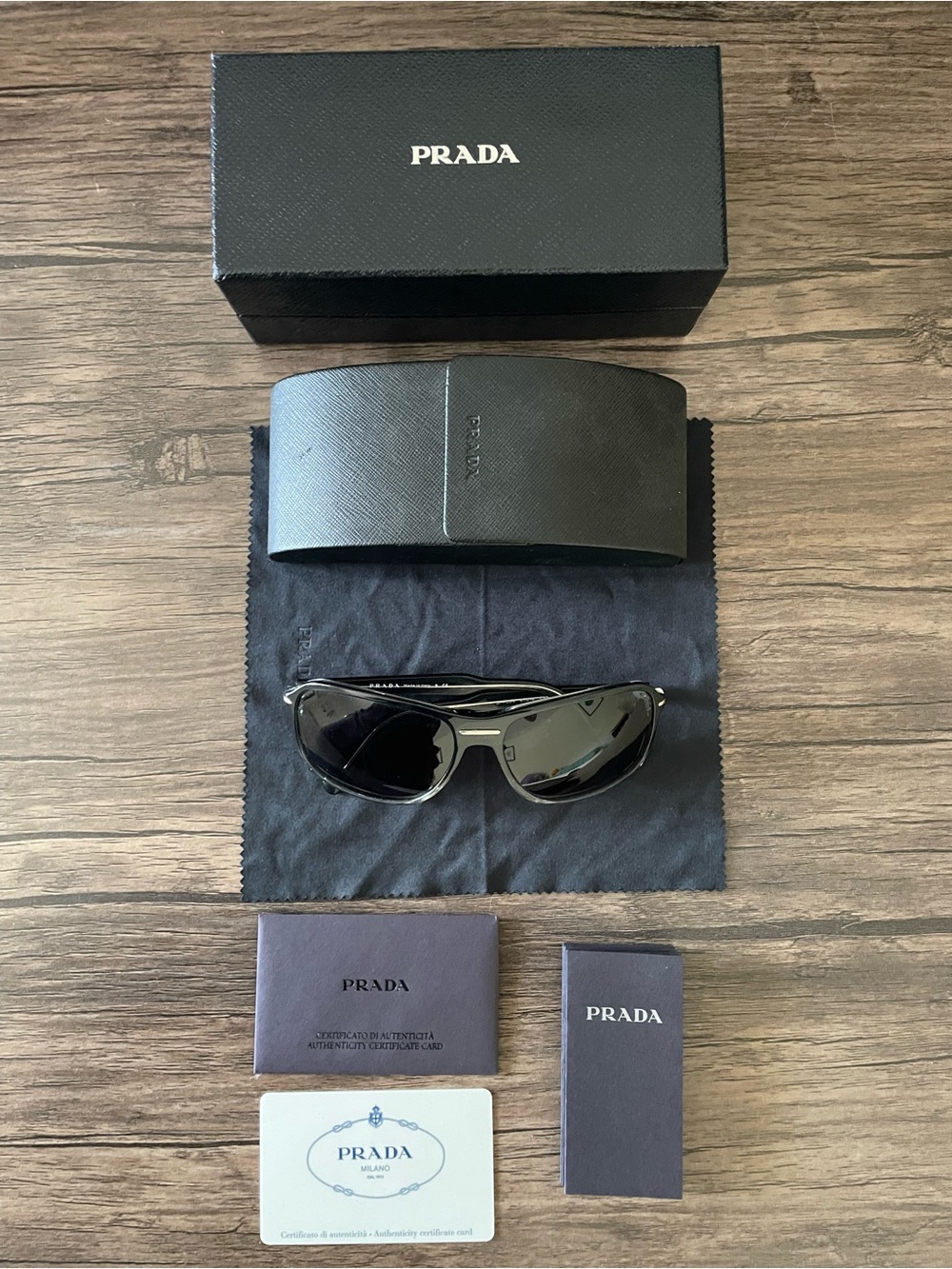 Authentic Prada SPR 02V Black Sunglasses – Complete Set with Box, Case & Cert